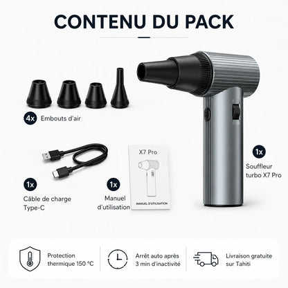 Souffleur Turbo X7 Pro – 90 000 RPM | Sans Fil & Ultra Compact