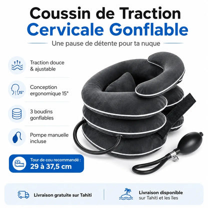 Coussin de Traction Cervicale Gonflable – Détente Nuque & Épaules | Ajustable & Nomade