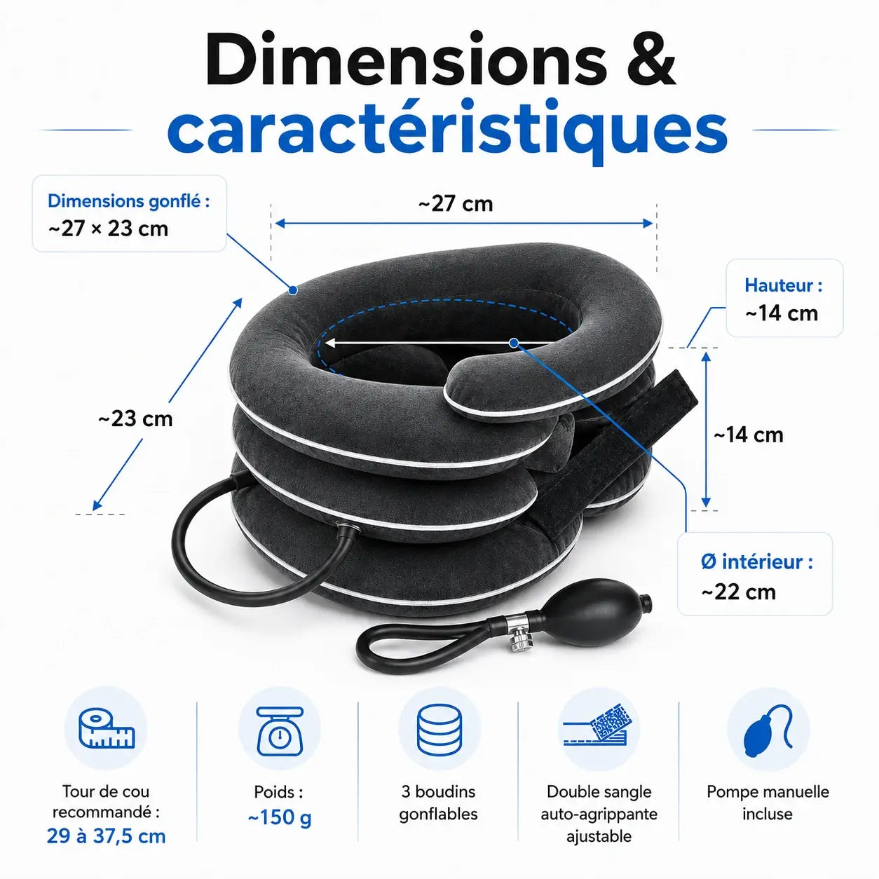 Coussin de Traction Cervicale Gonflable – Détente Nuque & Épaules | Ajustable & Nomade
