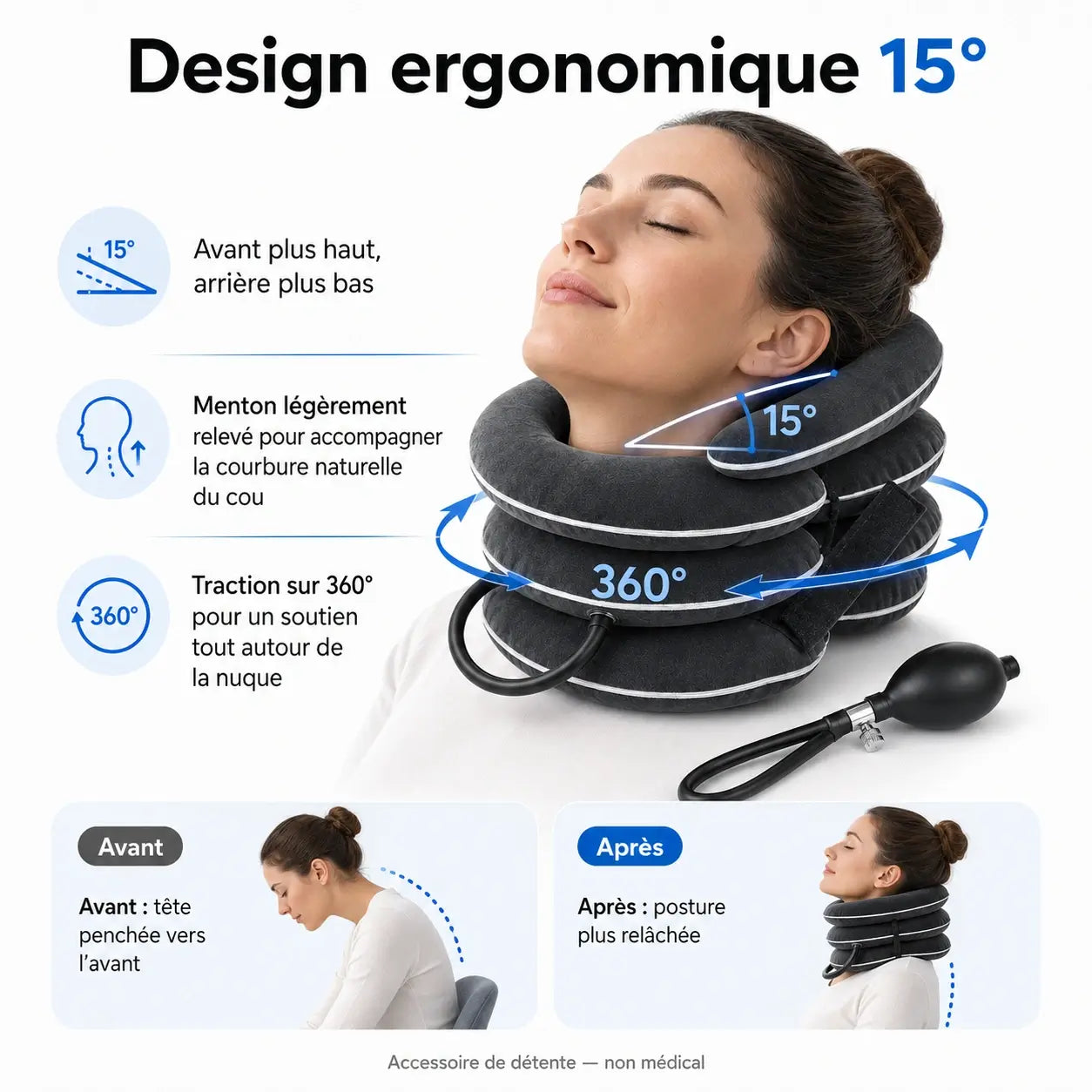 Coussin de Traction Cervicale Gonflable – Détente Nuque & Épaules | Ajustable & Nomade