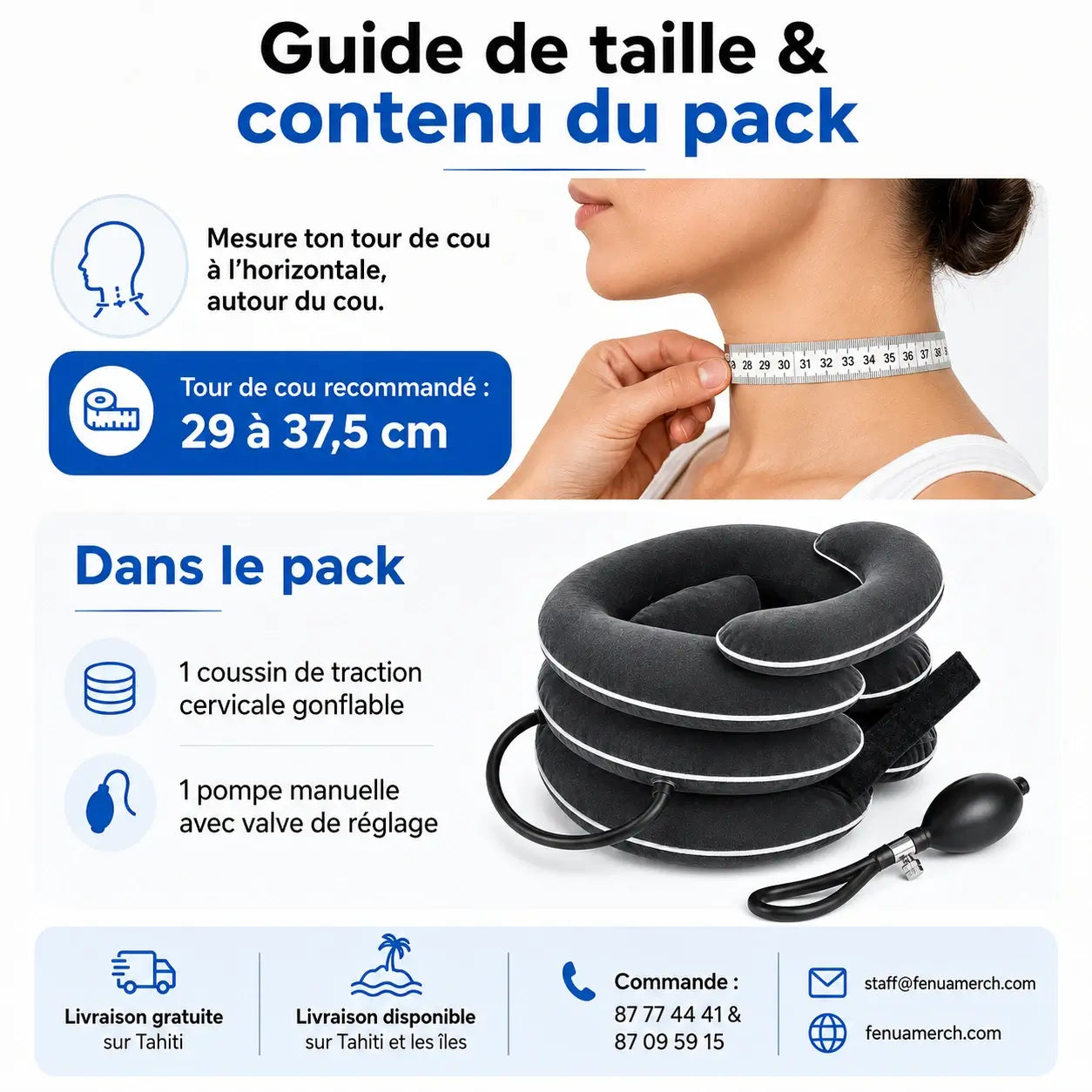 Coussin de Traction Cervicale Gonflable – Détente Nuque & Épaules | Ajustable & Nomade