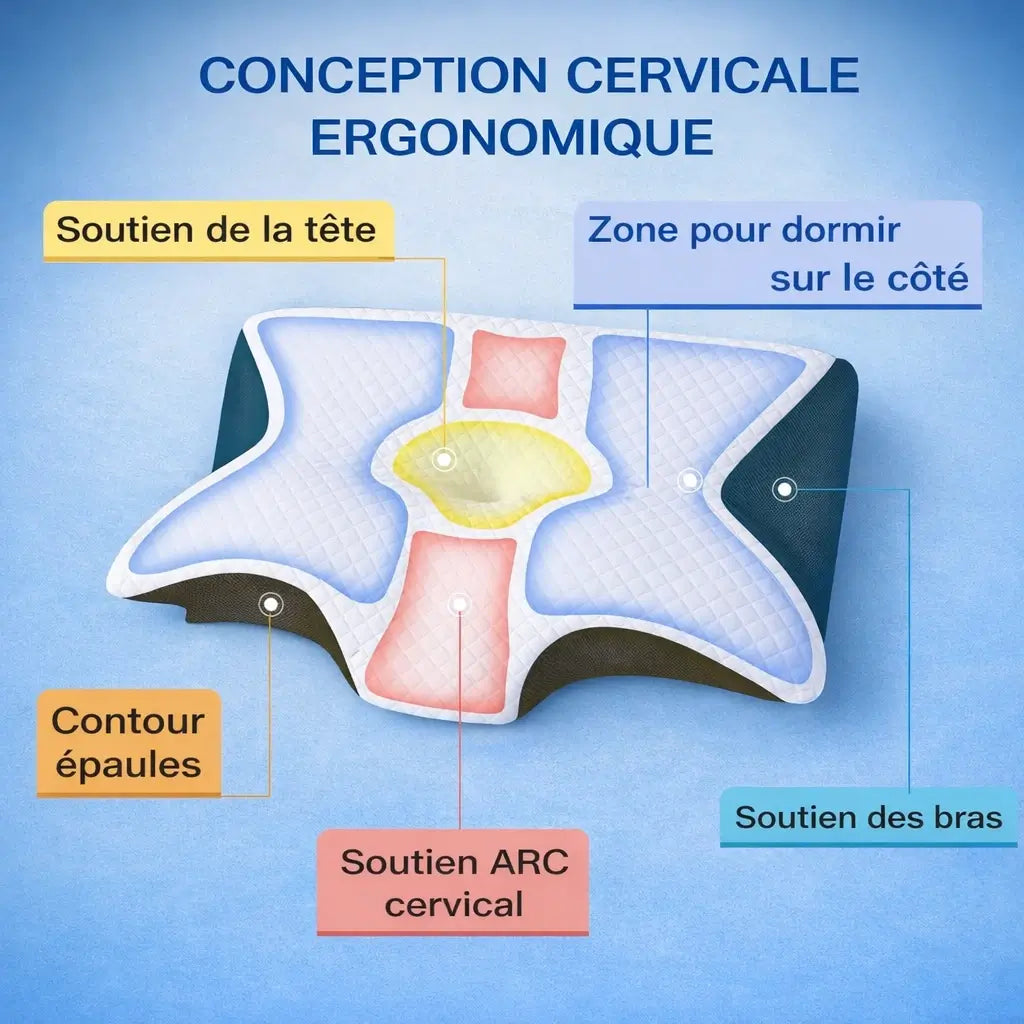 Oreiller Cervical Ergonomique 2-en-1 (Mémoire de Forme)