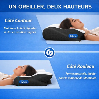 Oreiller Cervical Ergonomique 2-en-1 (Mémoire de Forme)