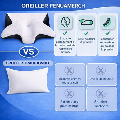 Oreiller Cervical Ergonomique 2-en-1 (Mémoire de Forme)