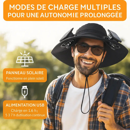 Chapeau ventilateur solaire – large bord, 2 mini-ventilos