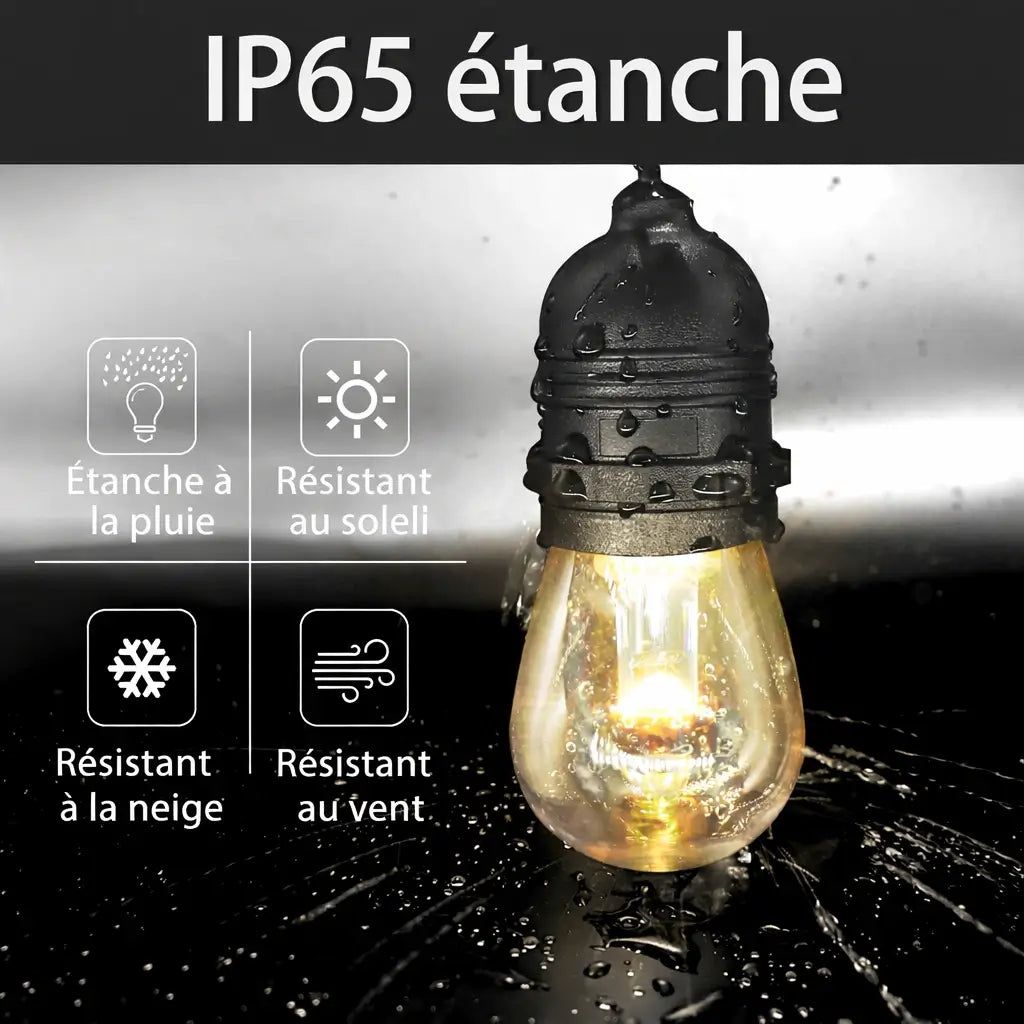 Guirlande solaire couleur RGBW - 15M & 15 Ampoules