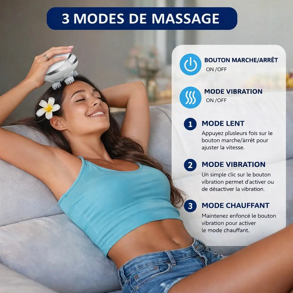 Masseur Cuir Chevelu (LED rouge + chaleur) — 5-en-1