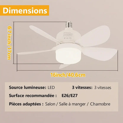 Ventilateur plafond sur douille E27 – LED dimmable + télécommande