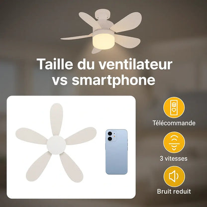 Ventilateur plafond sur douille E27 – LED dimmable + télécommande