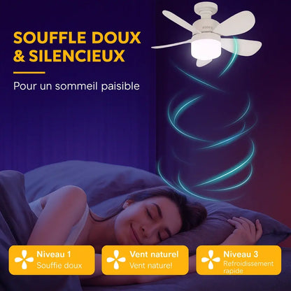 Ventilateur plafond sur douille E27 – LED dimmable + télécommande