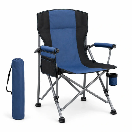 Chaise de Camping Pliante Confort – Accoudoirs Rembourrés & Porte-Gobelet | Capacité 118 KG