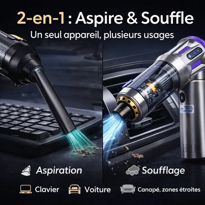 Mini Aspirateur Voiture Sans Fil 2-en-1 (Aspire + Souffle) – 20 000 Pa