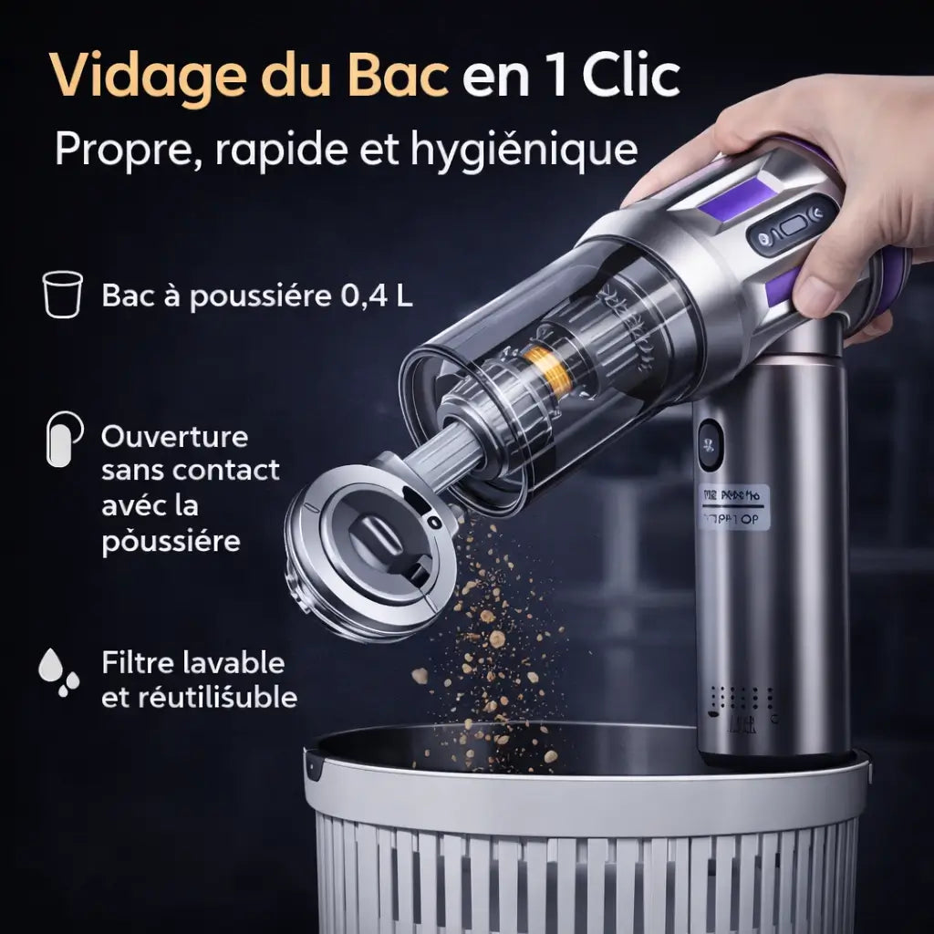 Mini Aspirateur Voiture Sans Fil 2-en-1 (Aspire + Souffle) – 20 000 Pa