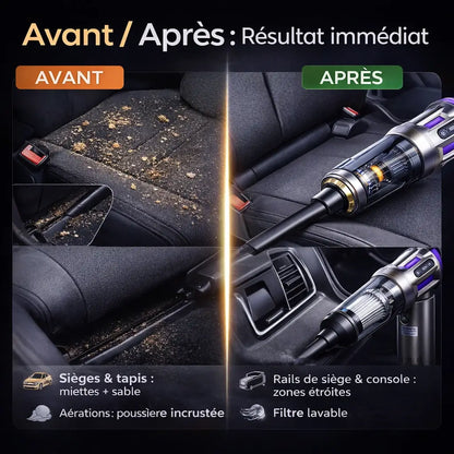 Mini Aspirateur Voiture Sans Fil 2-en-1 (Aspire + Souffle) – 20 000 Pa