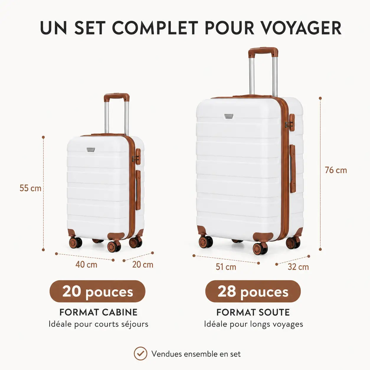 Set de Valise de Voyage Rigide à Roulettes 360°