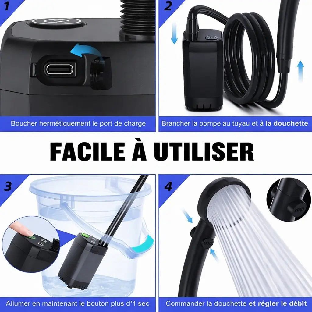 Douche Portable Rechargeable 6000 mAh – 4 Modes