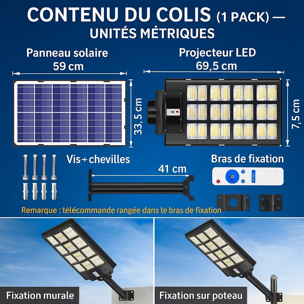 Lampadaire solaire 1000W – 800 LED IP65