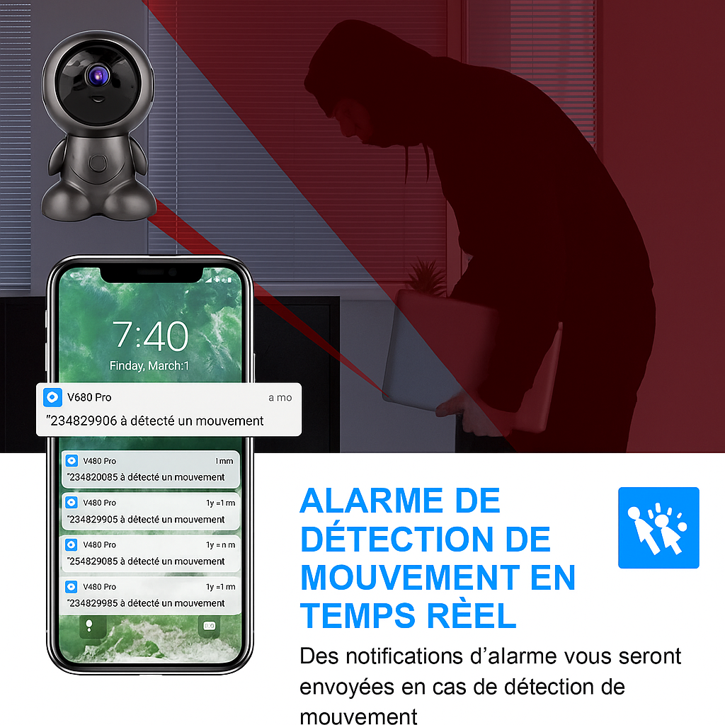 Caméra de Surveillance Intérieure WiFi Robot