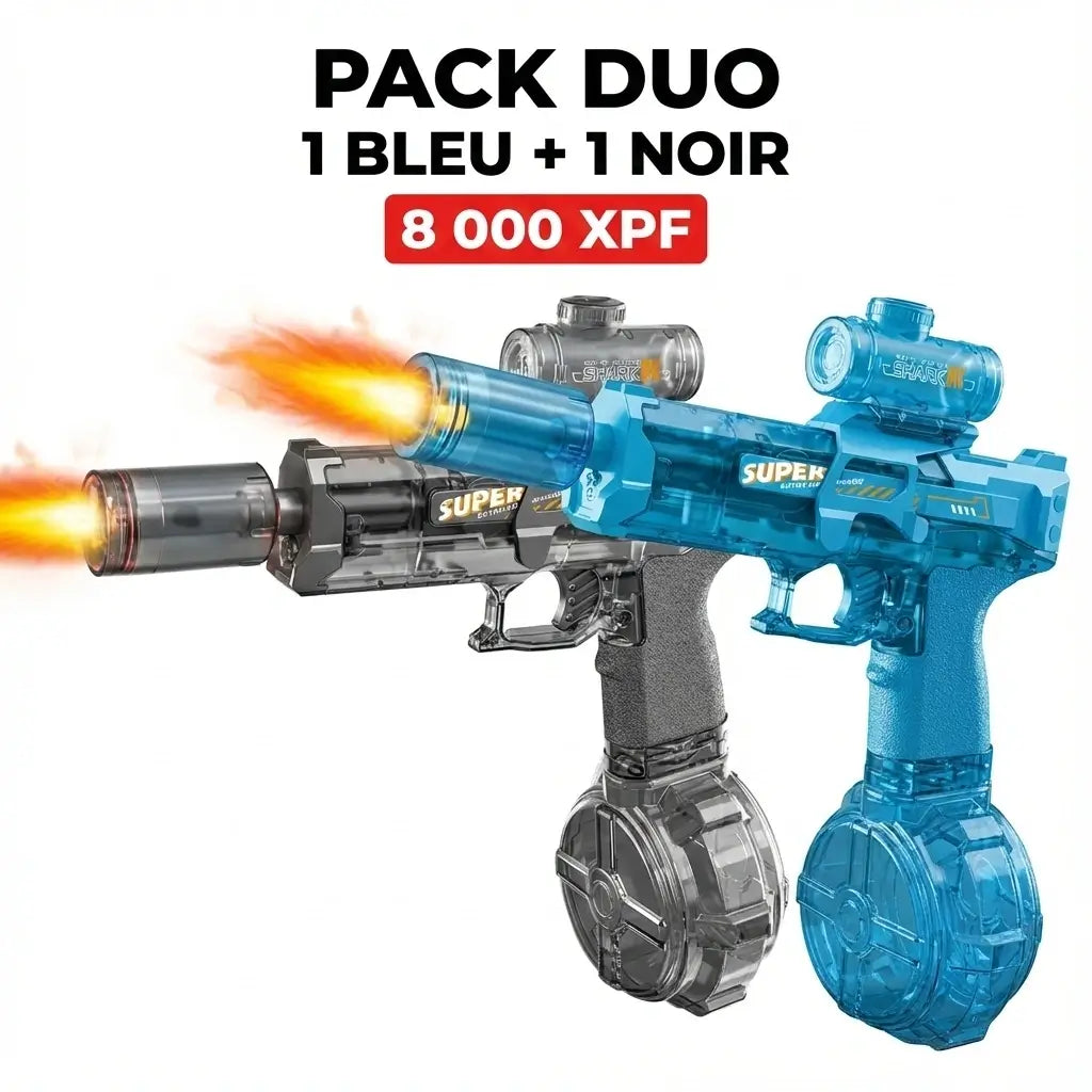 Pack Duo : 2x Pistolets à Eau UZI Électriques "Cracheur de Feu" (Tir Rafale)