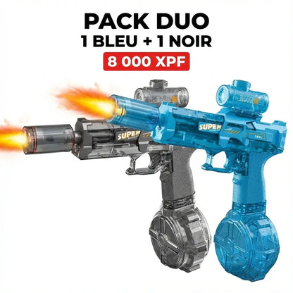 Pack Duo : 2x Pistolets à Eau UZI Électriques "Cracheur de Feu" (Tir Rafale)