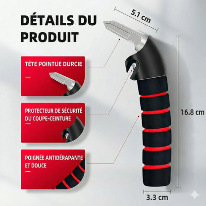 Poignée d’assistance voiture 3-en-1 – Support 159 kg + Brise-vitre + Coupe-ceinture