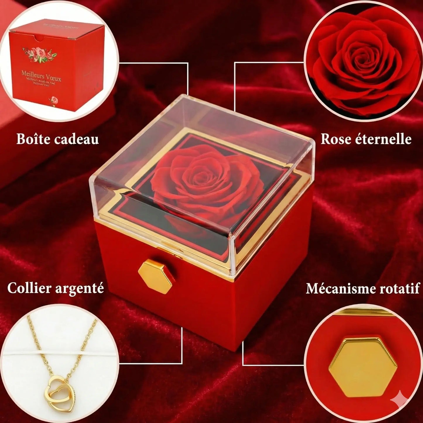 Cadeau Proposition : Cœur de rose Rotatif Acrylique