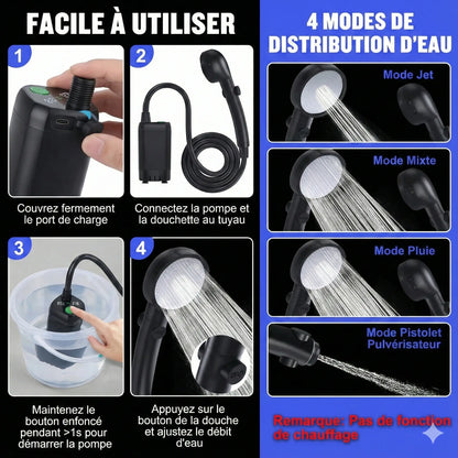 Douche Portable Rechargeable 6000 mAh – 4 Modes
