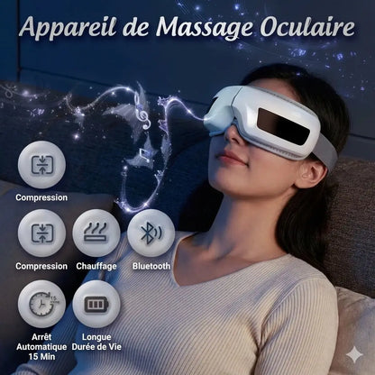 Masque Massage Yeux 3D – Pression d’air + Chaleur (3 niveaux) + Musique