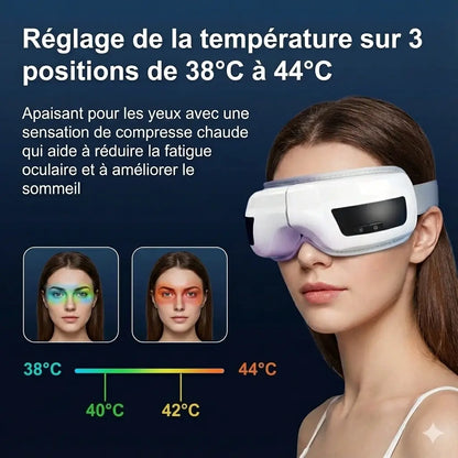 Masque Massage Yeux 3D – Pression d’air + Chaleur (3 niveaux) + Musique