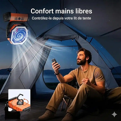 Ventilateur de Camping Rechargeable + LED 6000K – IP65 – 20 000 mAh (USB/Solaire)