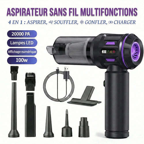 Mini Aspirateur Voiture Sans Fil 2-en-1 (Aspire + Souffle) – 20 000 Pa