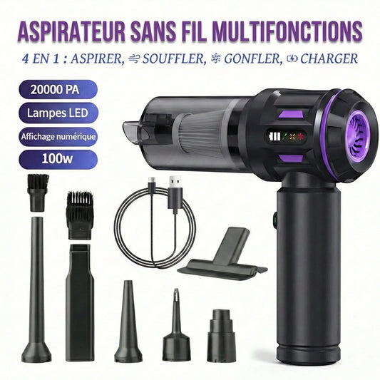 Mini Aspirateur Voiture Sans Fil 2-en-1 (Aspire + Souffle) – 20 000 Pa
