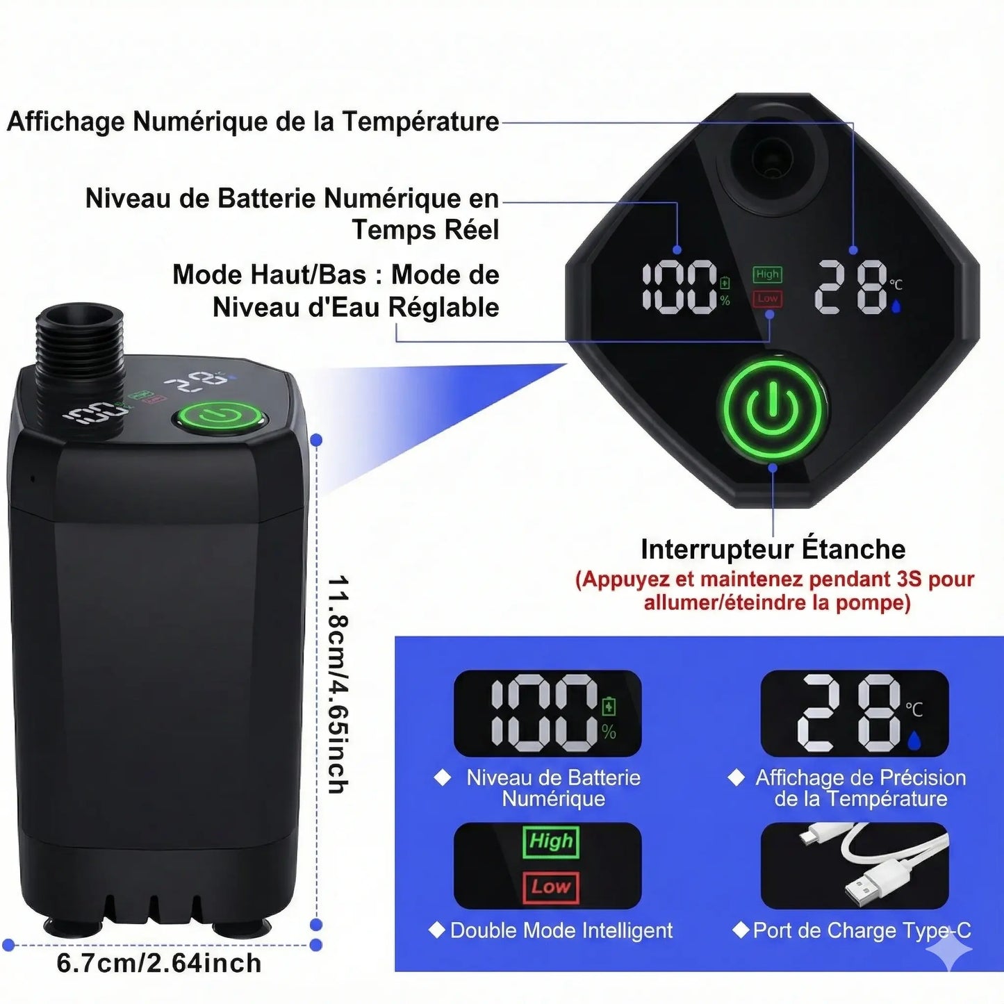 Douche Portable Rechargeable 6000 mAh – 4 Modes
