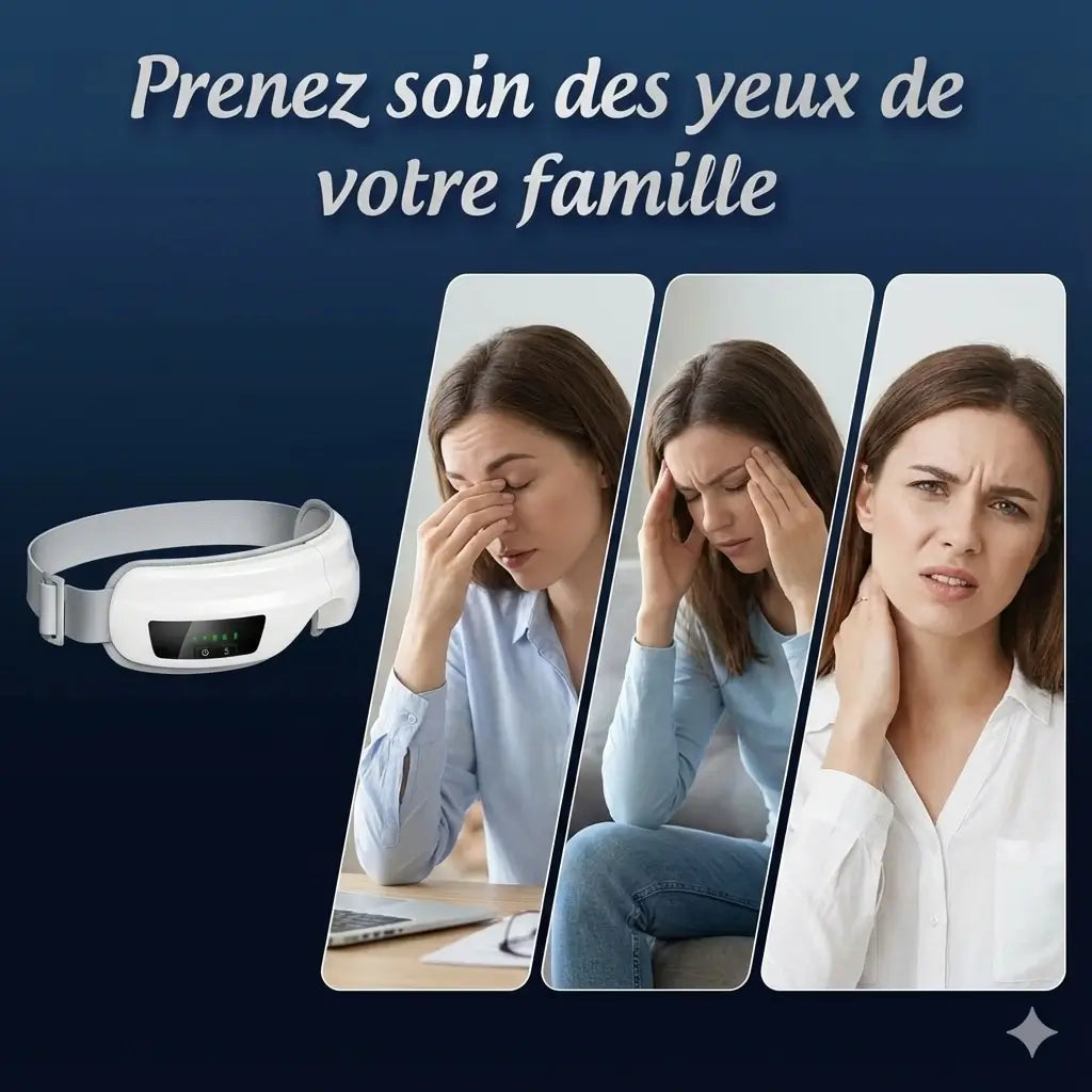 Masque Massage Yeux 3D – Pression d’air + Chaleur (3 niveaux) + Musique