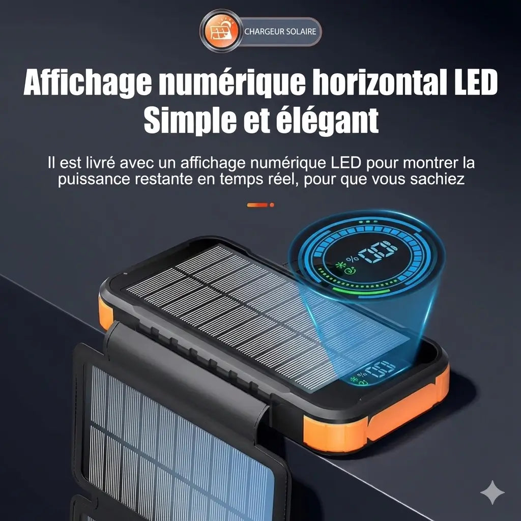 Batterie Externe Solaire 20 000 mAh – 4 Panneaux Pliables