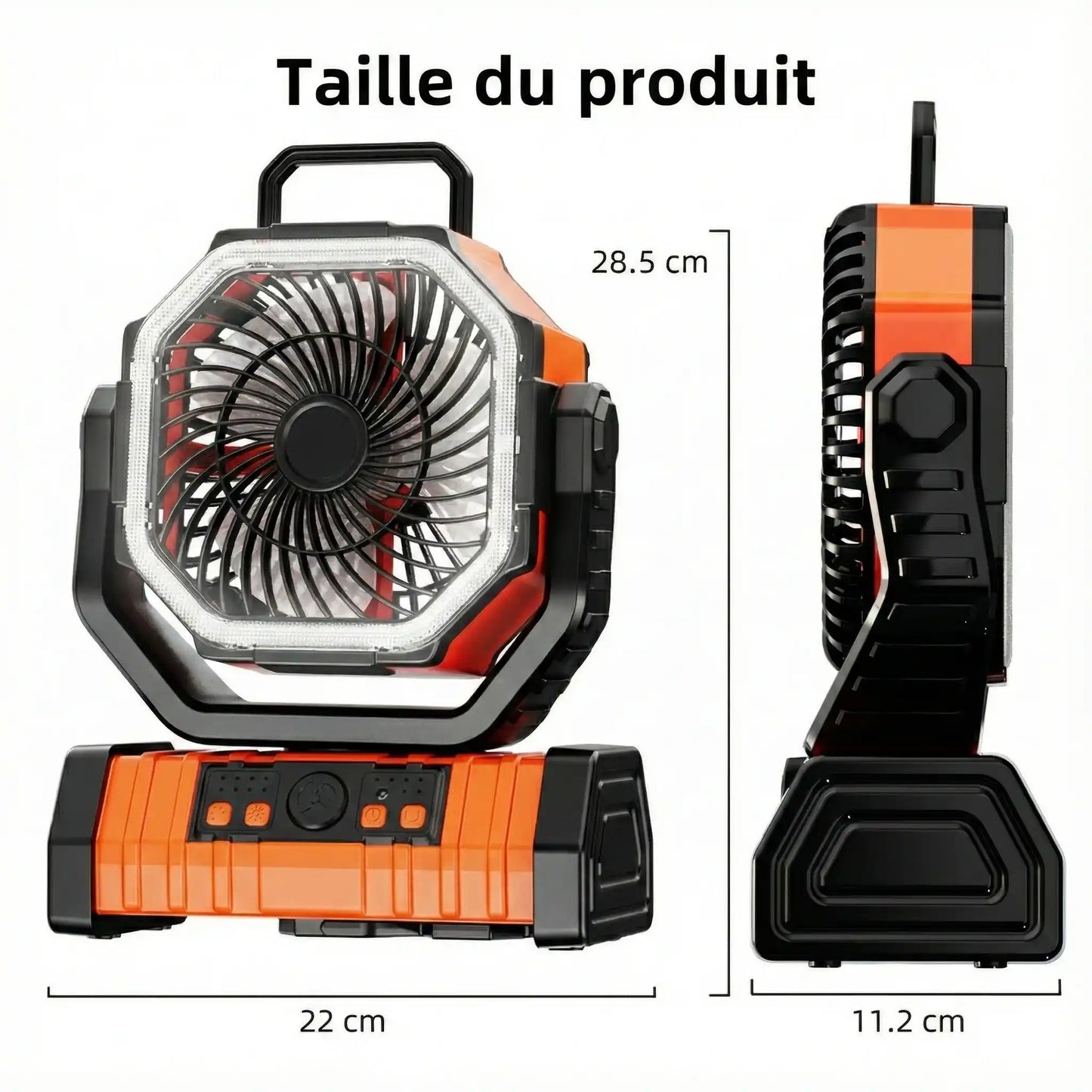 Ventilateur de Camping Rechargeable + LED 6000K – IP65 – 20 000 mAh (USB/Solaire)