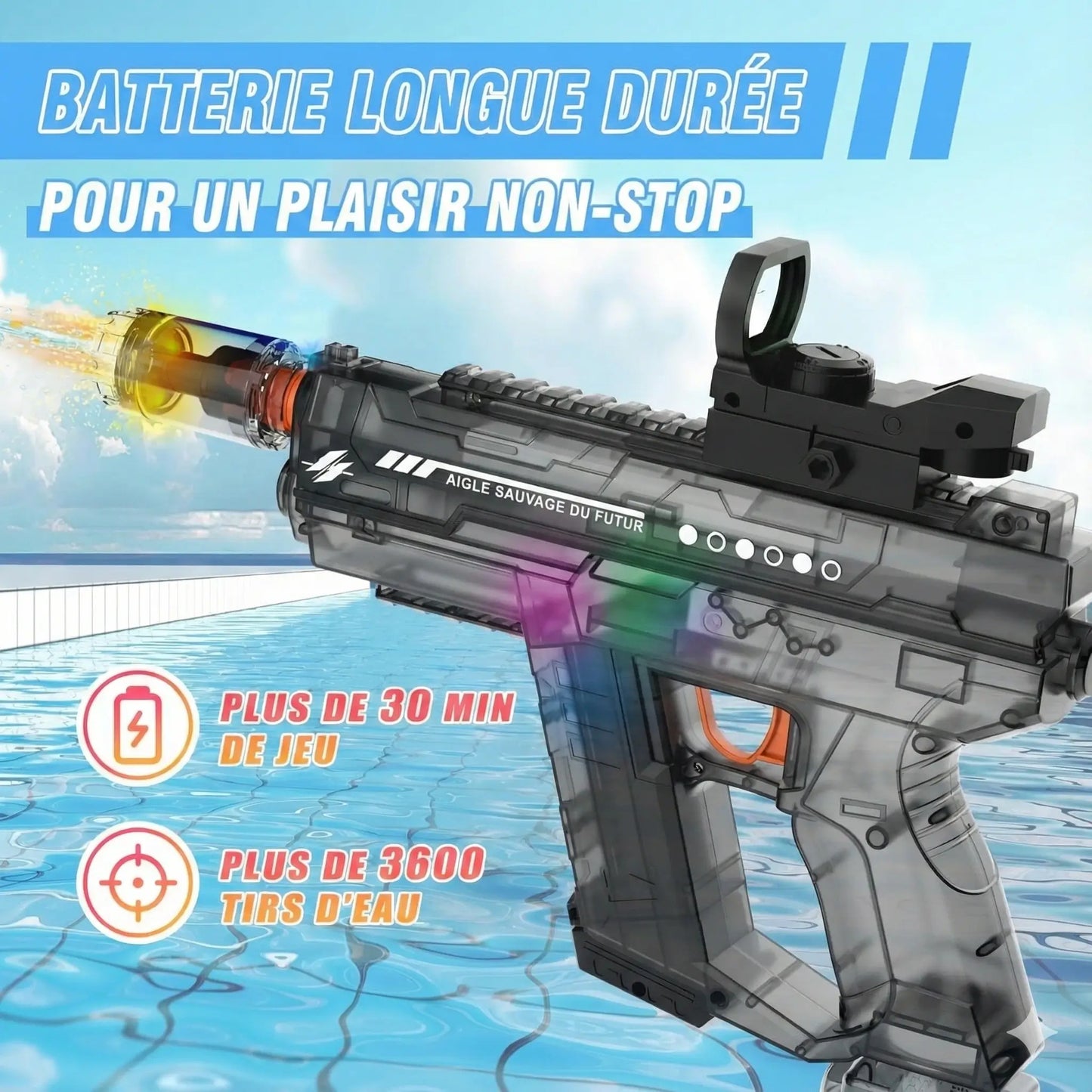 Pack Duo : 2x Pistolets à Eau UZI Électriques "Cracheur de Feu" (Tir Rafale)