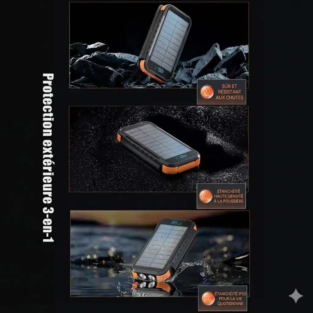 Batterie Externe Solaire 20 000 mAh – 4 Panneaux Pliables
