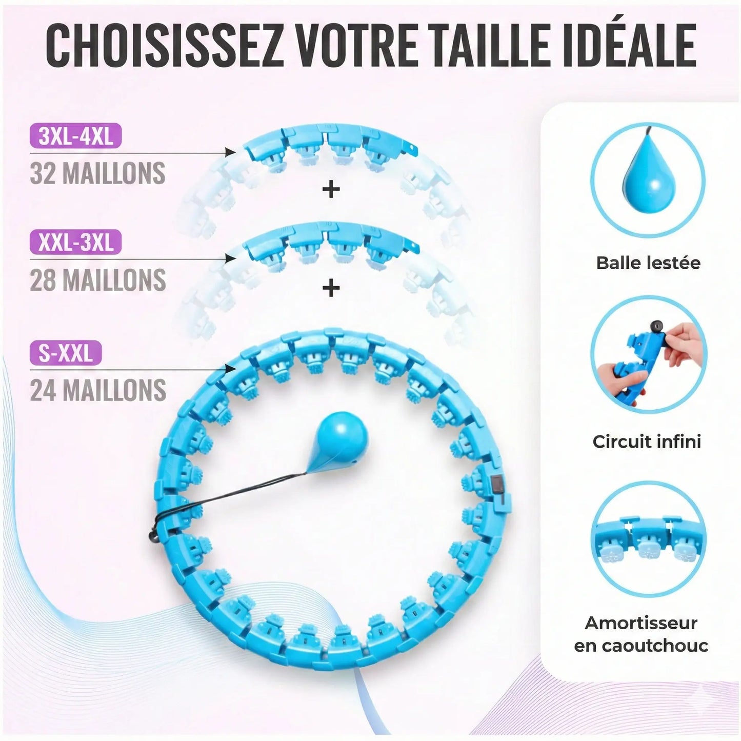 Hula Hoop Lesté Réglable (32 nœuds) – Détachable & Ajustable