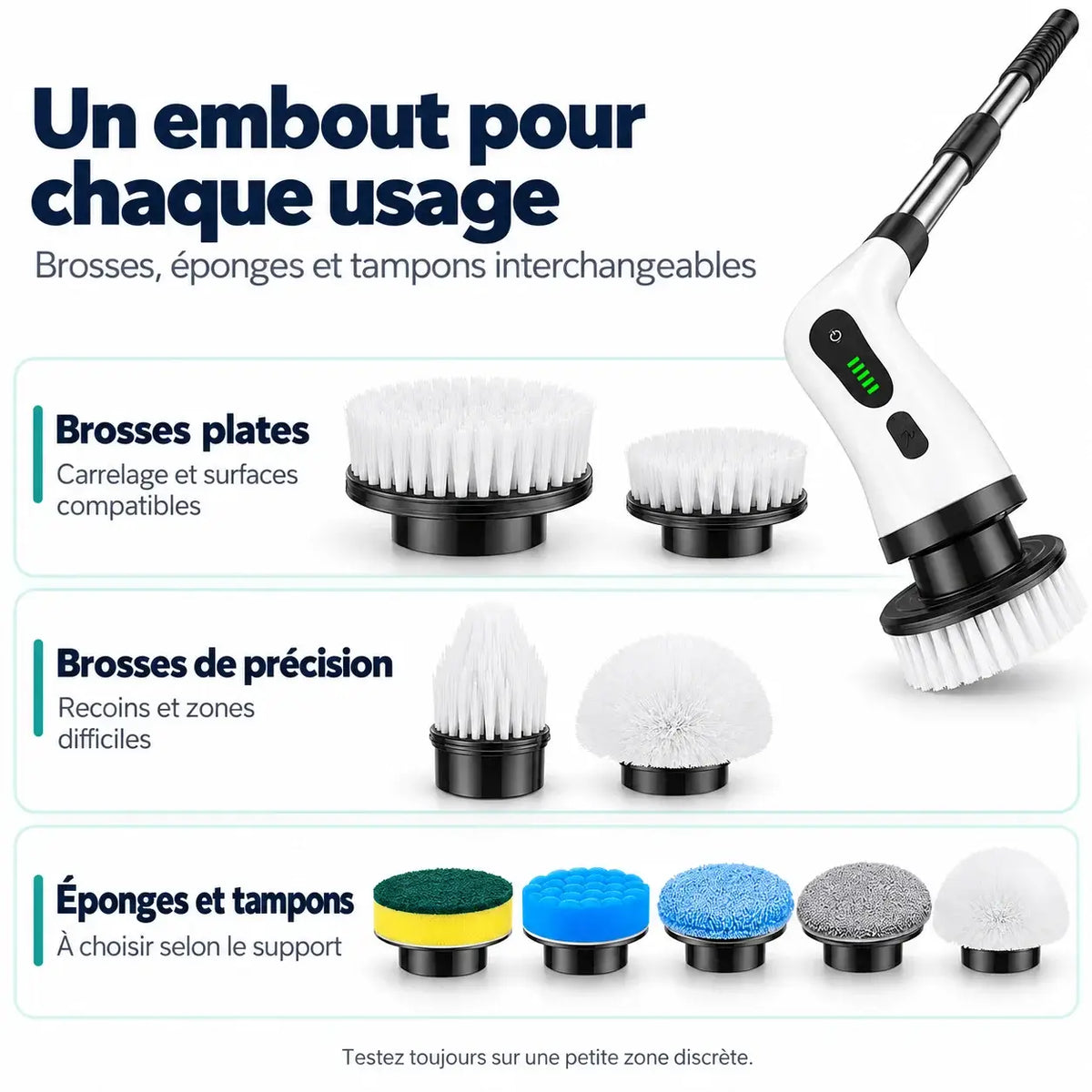 Brosse électrique rotative rechargeable – 2 vitesses et manche télescopique