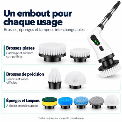 Brosse électrique rotative rechargeable – 2 vitesses et manche télescopique