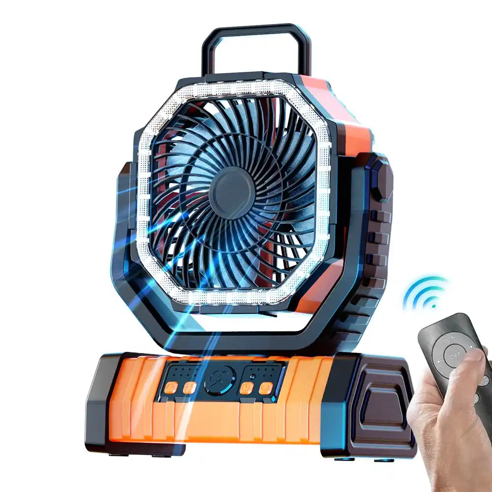 Ventilateur de Camping Rechargeable + LED 6000K – IP65 – 20 000 mAh (USB/Solaire)