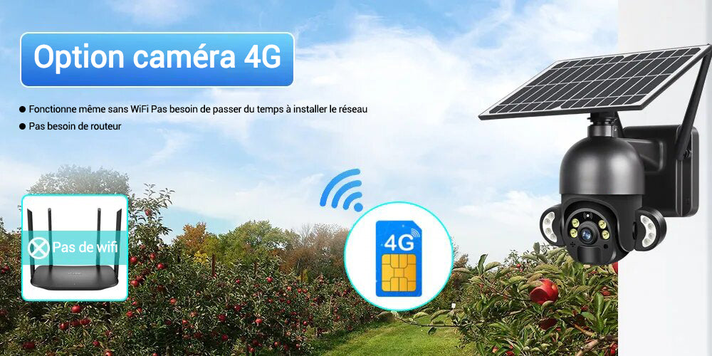 Caméra de sécurité solaire lumineuse PTZ 3MP compatible avec vodafone