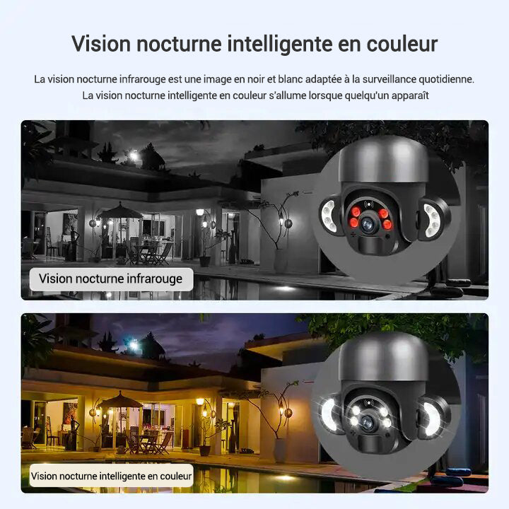 Caméra de sécurité solaire lumineuse PTZ 3MP compatible avec vodafone