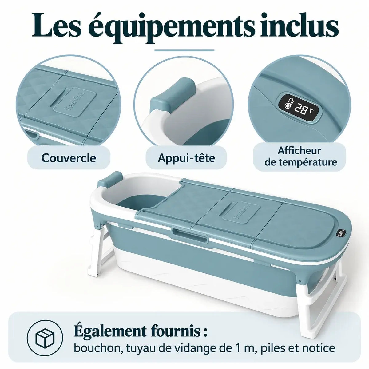 Baignoire pliable 152 cm avec afficheur de température