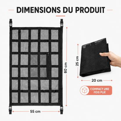 Dimensions du filet de rangement de toit voiture 80 × 55 cm