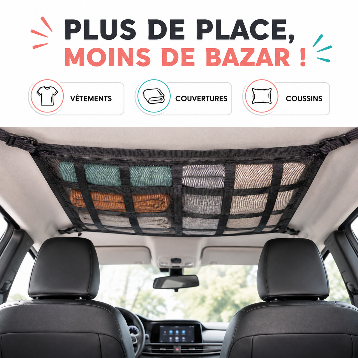 Filet de rangement de toit voiture – gain de place