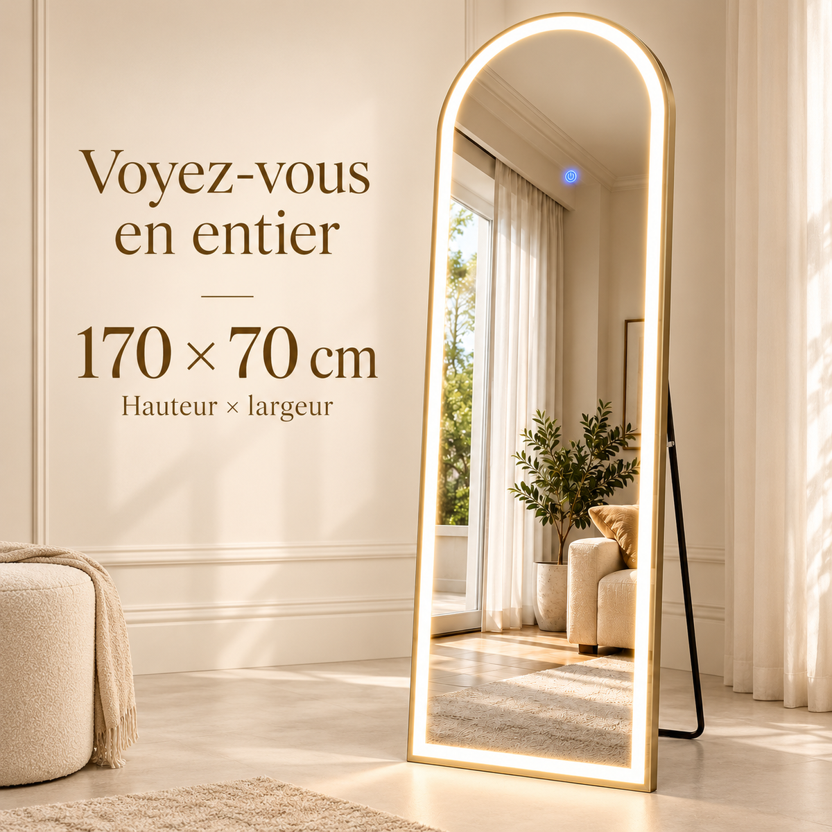 Miroir hauteur 170 cm et largeur 70 cm