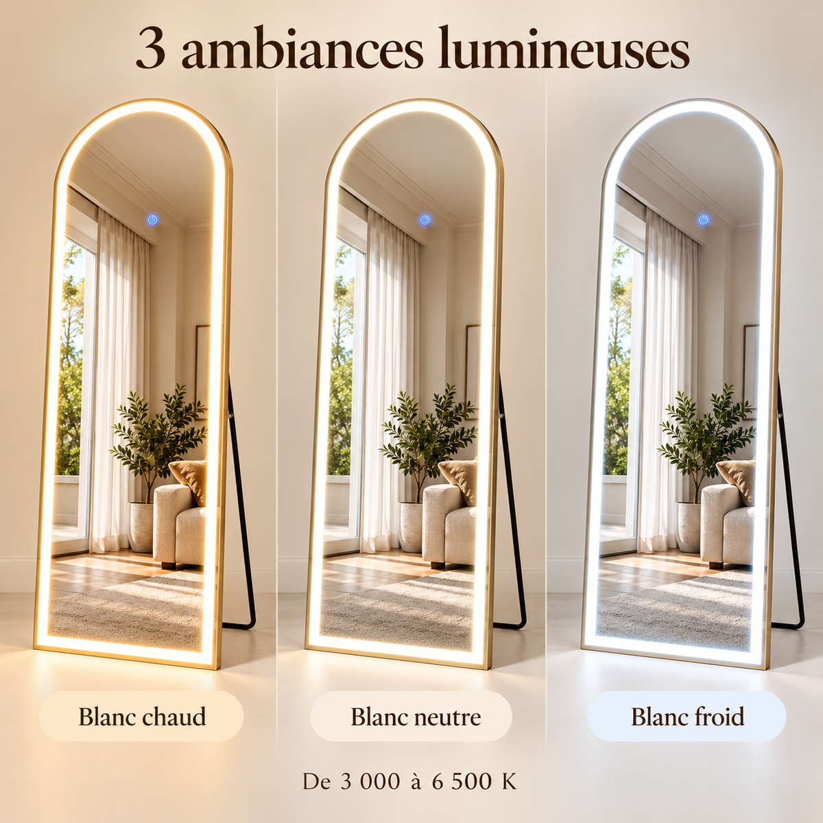 Trois teintes lumineuses du blanc chaud au blanc froid