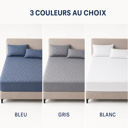 Trois couleurs de protège-matelas : bleu, gris et blanc